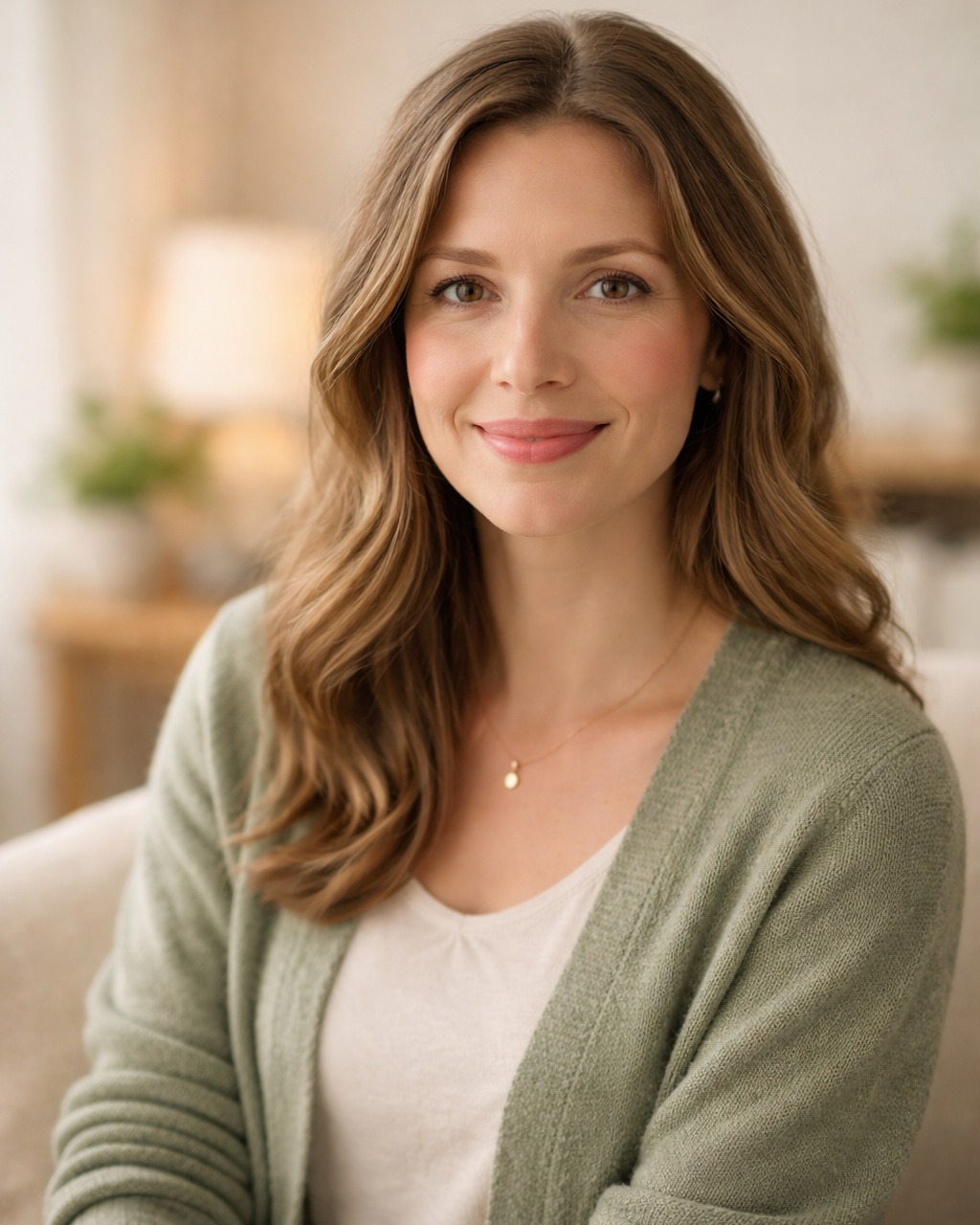 Portret profesional (placeholder): Anamaria Popescu, zâmbet cald, fundal cozy și luminos.